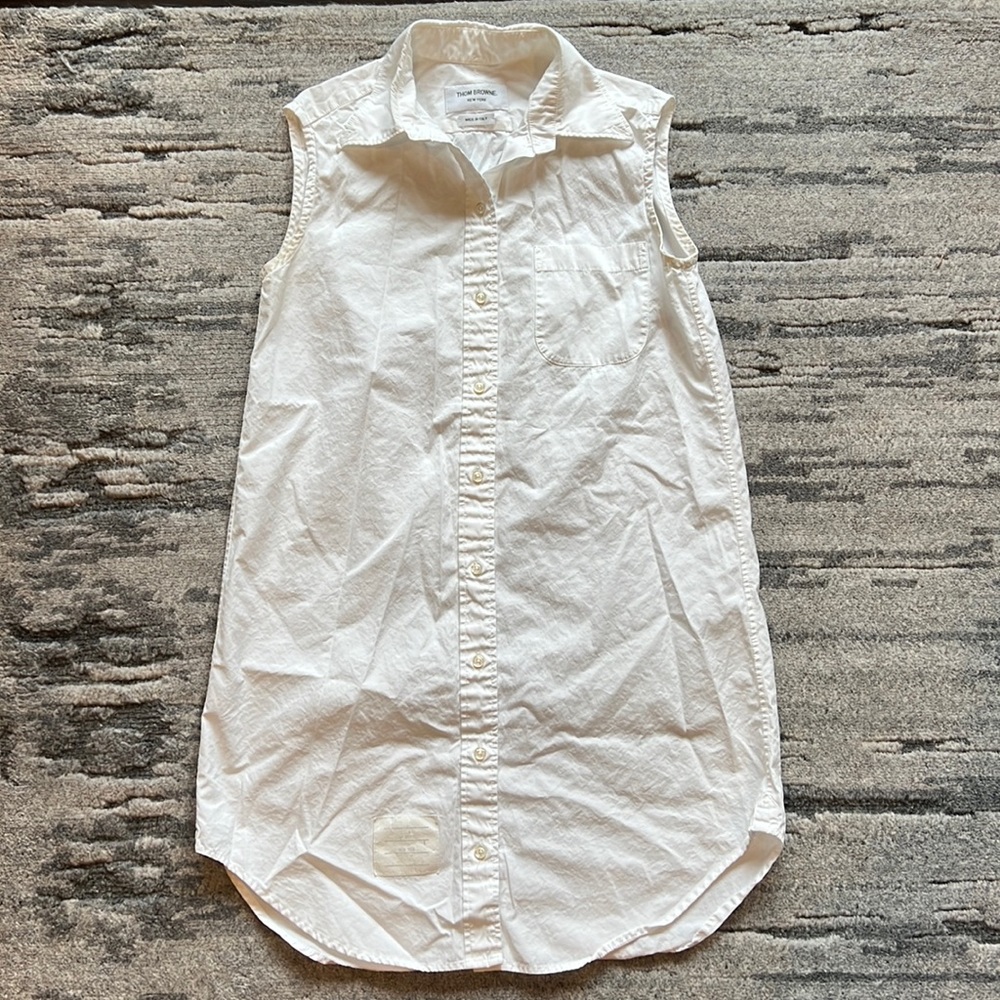 Thom Browne Sleeveless White Cotton Poplin Thigh Length Shirtdress size 38